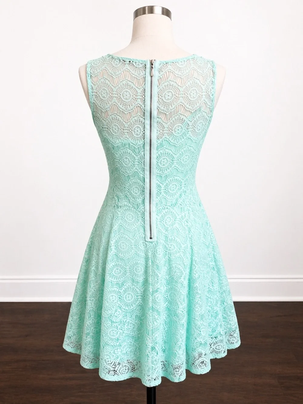 BeBop Mint Lace Fit Flare Dress NWT Size M Pool Blue Sleeveless - Picture 5 of 9